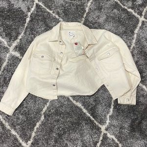 Stoosh Men’s Denim Jacket Color: Off White/Tan